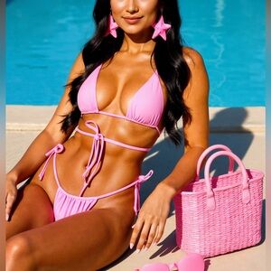 Pink Triangle Bikini Set - Adjustable 2-Piece (S-XL).